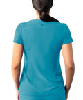 Back view of teal blue Fresh Fit V Neck Scrub Tops For Women All Day Comfy, designed for nurses and med students.