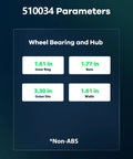 Front Wheel Bearing Hub Assembly 510034 parameters with dimensions and non-ABS indication