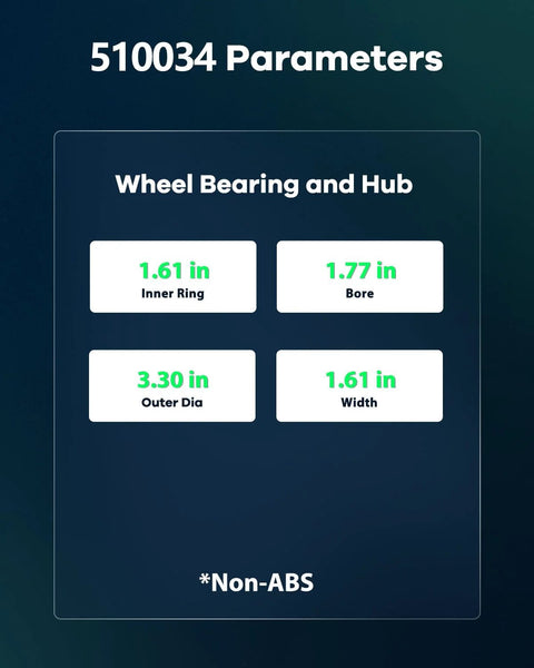 Front Wheel Bearing Hub Assembly 510034 parameters with dimensions and non-ABS indication