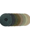 The New 3pc 6 Inch Diamond Polishing Pads For Granite Marble Concrete Grinding Dry Use Flexible Abrasive Wheels shown in various colors.