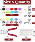 Snap Fastener Kit With Hollow And Solid Metal Prong Snaps 9.5Mm 400 Pcs 100 Sets In 10 Color Options With Durable Punch Tool And Pliers