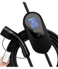 Portable Level Two EV Charger With Smart App Control For Easy Juice Ups On Any Ride Type Two And Sae J1772 Compatible showing device and cord.