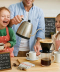 Family making coffee using Pour Over Coffee Filter Cone, Number 1 Size, Black, BPA Free Polypropylene, Reusable Portable Brew Buddy For 1 To 2 Servings.