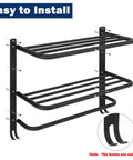 Foldable Double Towel Rack With Towel Bar And 5 Hooks Space Aluminum Wall Mount Shelf For Bathroom And Kitchen No Drill Easy Install