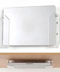 Acrylic Laptop Wall Mount, Zero Clutter Under Desk Stand, transparent with tight grip for tablets, ergonomic design.