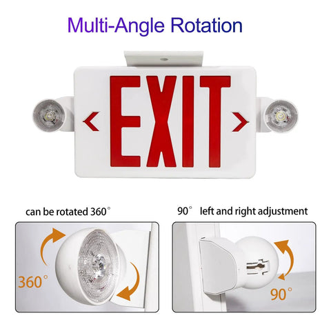 LED Exit Sign With Emergency Lights Battery Backup, Hella Bright Red Exit Letters, Dual Adjustable Heads, AC 120V And 277V