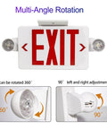 LED Exit Sign With Emergency Lights And Battery Backup, Red Exit Letters, Two Adjustable Heads, Multi-Angle Rotation