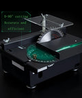 Compact Electric Mini Table Saw Hella Tough Woodworking Bench Solid Desktop Powerhouse With Adjustable Speed And Precision Angle Adjustment showcasing 0-90° cutting with precision features.