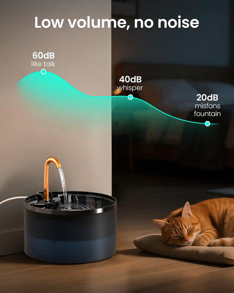 Cat Water Fountain With Copper Faucet, 71oz 2.1L Automatic Pet Hydration Dispenser; quiet operation near sleeping cat