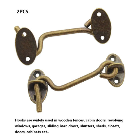 2 Pack Solid Copper Barn Door Latches, Heavy Duty 3 Inch Gate Locks With Hook And Eye, Antique Brass Finish