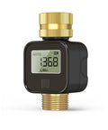 Solid Brass Flow Meter With Real Time Flow Rate Last Time Water Volume Gallons And Liters Average Daily Flow And Total Flow Built Tough For RV Tanks Garden Hoses Lawn Sprinklers And Nozzle Sprayers, brass threaded body, LCD display