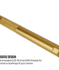 Beefed Up Heavy Duty Aluminum Tie Rod Sleeve Seven Eighths Inch OD Ten Inch Long 6061T6 Anodized Adjustable Tube, gold threaded end