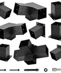 Heavy Duty Pergola Bracket Set With 15 Degree 3-Way Slanted Roof, Wall Mount Extension 4x4 Inches, Weatherproof Metal