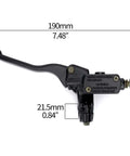 Left Hydraulic Brake Clutch Master Cylinder Lever With 8mm Banjo Bolt For 7 8 Inch Handlebars Fits Hydraulic Brake Or Clutch Systems On 90cc 110cc 125cc Chinese Pit Dirt Bikes Built To Last, side view with measurements