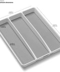 Three Compartment Utensil Tray For Kitchen Drawers With Deep Storage And Non Slip Lining Perfect For Ladles Whisks And Serving Tools Also Great For Makeup And Bathroom Storage White