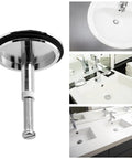 Resistant Brass Bathtubs Plugs 43mm for Homes displayed with bathroom sinks and faucets, highlighting adjustable design and durable material.