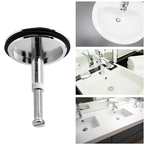 Resistant Brass Bathtubs Plugs 43mm for Homes displayed with bathroom sinks and faucets, highlighting adjustable design and durable material.