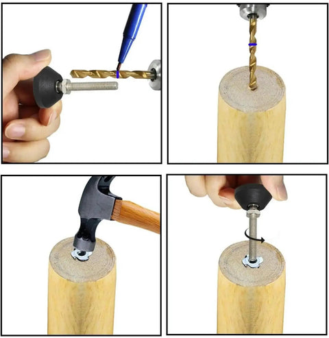 4 Pieces Adjustable Furniture Leveling Feet Swivel 40xM8x50mm With Screws installation process on wood leg