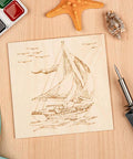 Kickass 18 Pack Premium Basswood Sheets 6 By 6 Inch One Sixteenth Thick Wood Panels with engraved sailboat design.
