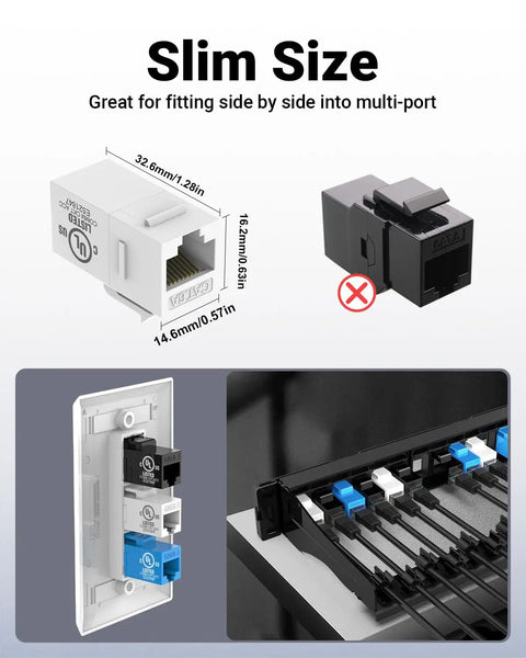 Double Female Cat6 RJ45 Keystone Coupler Inline Ethernet Extender 5 Pack in network setup