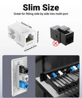 Image showing Cat6 RJ45 Keystone Coupler Female To Female Ethernet Jack Kit with dimensions and installation example, black, 25 Pack.