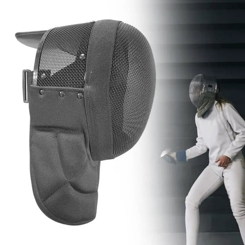 Fencing Mask Headgear With Full Face Shield Ventilated And Lightweight for training and competition, side view with fencer