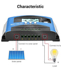 MPPT Solar Charge Controller 100A 12V/24V Auto Regulator with dual USB ports and LCD display, wiring connections shown