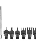 Flat Prong Leather Chisel Set With Interchangeable Heads Carbon Steel Leather Punch Tool For DIY Leather Craft High Hardness Durable Leatherworking Kit For Grooving And Stitching shown with 6 heads