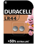 Hella Reliable Two Pack LR44 Alkaline Button Coin Cell Batteries For Watches Toys Calculators Smart Devices And Mobile Gear in packaging.