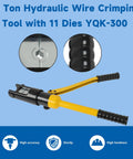 16 Ton Hydraulic Wire Lug Terminal Crimping Tool With 11 Dies YQK 300, black and yellow design, high accuracy and sturdy build.