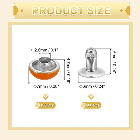 100 Piece Leather Rivet Set For DIY Bags And Purses 7mm Mushroom Dome Metal Fasteners With Screw Back Copper Tone Orange Finish Dope For Leather Craft Projects