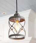 Geometric Silver Brushed Mini Pendant Light for Kitchen Island and Hallway, rustic industrial cage fixture hanging above kitchen counter
