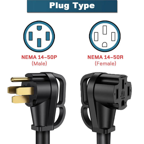 Heavy Duty 50 Amp RV And EV Extension Cord 15 Feet With Grip Handle 6/3+8/1 AWG Wire NEMA 14-50P To 14-50R Outdoor Rated ETL Listed Cord Organizer