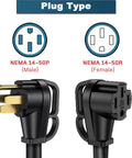 NEMA 14-50P male and NEMA 14-50R female connectors on Tough As Nails Heavy Duty 50 Amp Rv Ev Extension Cord 25 Feet With Grip Handle And Cord Organizer Outdoor Power Cord For Camper Trailer And Level 2 Ev Charging.