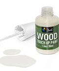 Wood Touch Up Paint Pen With Built In Precision Brush Quick Dry 1.5 Oz For Scratches And Chips On Furniture Cabinets Doors Tables Dressers Ivory White Color No Fuss Repair For Home Woodwork in open container showing brush