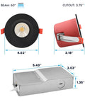 12 Pack 4 Inch LED Recessed Downlights With Integrated J Box dimensions showing black trim and wiring connections.