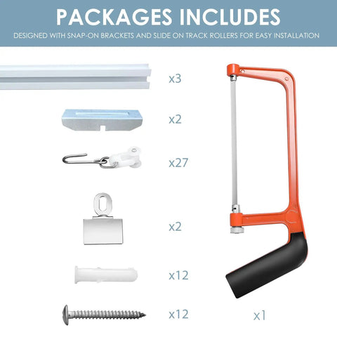 Ceiling Curtain Track System For Room Dividers With Easy Install Aluminum Alloy Rail Kit And Multiple Hooks For 6ft To 9ft Spaces Silver No Fuss Setup Smooth Gliding Operation And Modern Quiet Finish, kit parts
