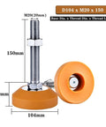 Rock Solid Adjustable Leveling Feet Four Pack Built Tough Carbon Steel Threaded Lifts with rubber base, 150mm height.