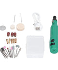Rugged Mini Electric Grinder With Three Adjustable Speeds For Smooth Sanding Carving And Polishing complete kit including attachments and USB.