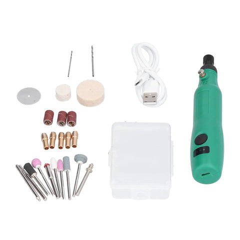 Rugged Mini Electric Grinder With Three Adjustable Speeds For Smooth Sanding Carving And Polishing complete kit including attachments and USB.