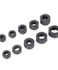 Top Notch 10 Pc Nut Remover Extractor Set 9 To 19mm Impact Socket Kit Built From Heavy Duty No 45 Steel With Reverse Helical Grooves To Yank Out Stripped Damaged Screws And Studs Fast For Any Auto Job. 10-piece No 45 steel nut extractor sockets #1-#10