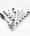 Ratchet and socket set from All In One 258 Piece Tool Kit With Rolling Tool Box And Socket Wrench Set Portable Mechanic Case