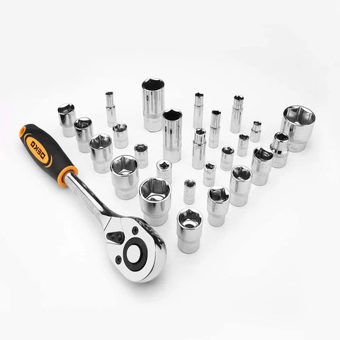Ratchet and socket set from All In One 258 Piece Tool Kit With Rolling Tool Box And Socket Wrench Set Portable Mechanic Case