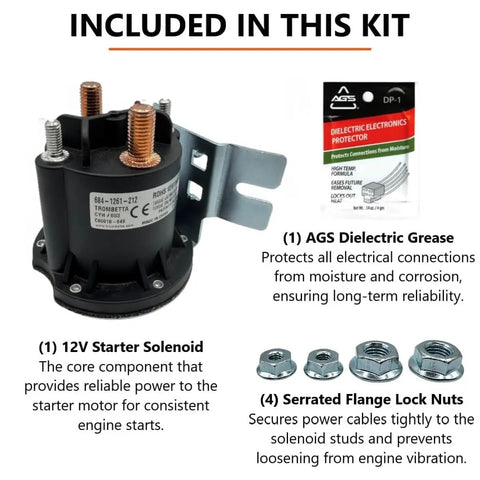 12V Solenoid Switch Relay Kit With Genuine Trombetta 684 1261 212 PowerSeal Contactor showing solenoid, grease, lock nuts
