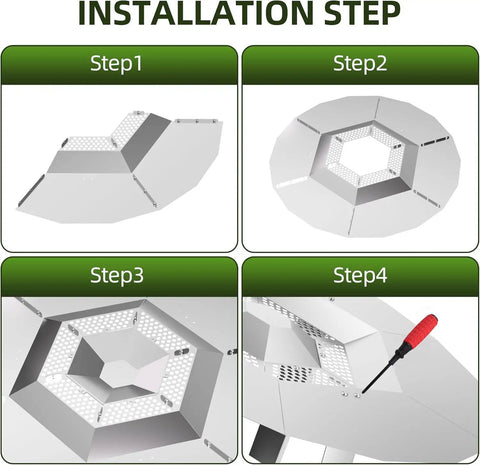 Installation steps for Heat Deflector Accessory For 19.5-Inch Bonfire With 3 Detachable Legs, Premium 304 Stainless Steel Shield.