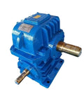 Battle Tested Curved Tooth Cylindrical Worm Gear Reducer Model CWO355 in blue steel, suitable for heavy industrial use.