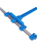 Heavy Duty Aluminum Dowel Punch Locator Drill Guide For Woodworking And Cabinet Hardware Mounting, blue measuring tool for precise alignment.