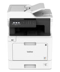 Heavy Duty Color Laser All In One Printer With Smooth Wireless Networking Auto Duplex Printing Mobile Scanning Alexa Ready For Crushing Your Daily Workload In Crisp White Finish, front view with control panel.