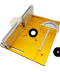 Universal Aluminum Router Table Insert Flip Plate with angled miter gauge, pre-drilled base, and anodized finish.