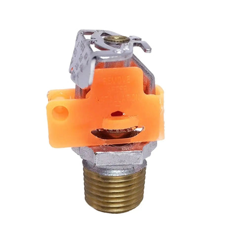 No Fuss Quick Action Sidewall Fire Sprinkler Head Triggers At 68C Wall Mounted Glass Bulb Kit close-up view with orange plastic cover.